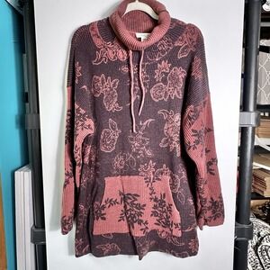 Coldwater Creek Floral Cowl Neck Tunic Sweater Burgundy Womens XL Soft Stretch